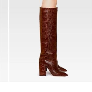 Paris Texas Brown Croc-Embossed Knee-High Boots
